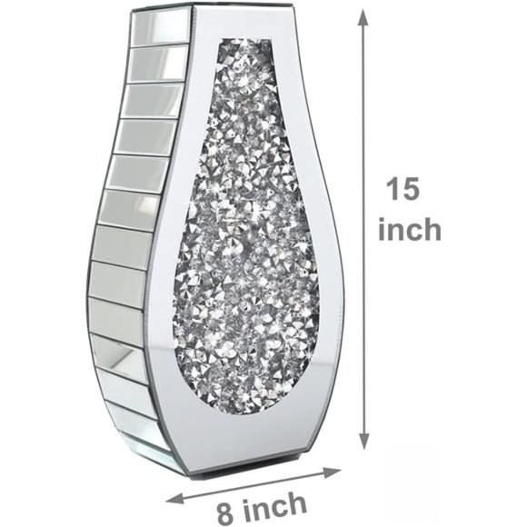 Flower Vase Crushed Diamond Mirrored Vase Crystal Silver Glass Decorative Vase - Picture 6 of 6